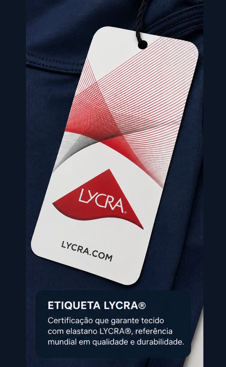 Etiqueta LYCRA® costurada na calça Mariana Cardoso